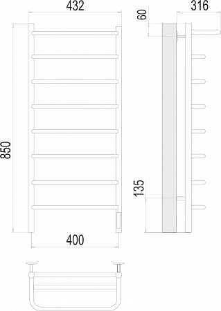 Полка П8 400х850 Электро (quick touch) Полотенцесушитель  TERMINUS Санкт-Петербург - фото 3