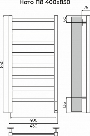Ното П8 400х850 Электро (quick touch) Полотенцесушитель TERMINUS Санкт-Петербург - фото 3